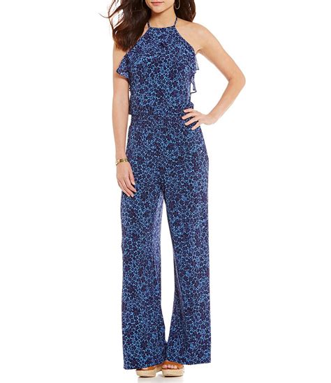 michael kors printed halter jumpsuit|Michael Kors long sleeve jumpsuit.